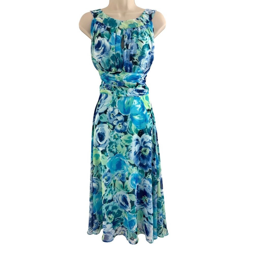 connected apparel Blue Green Floral Midi Dress